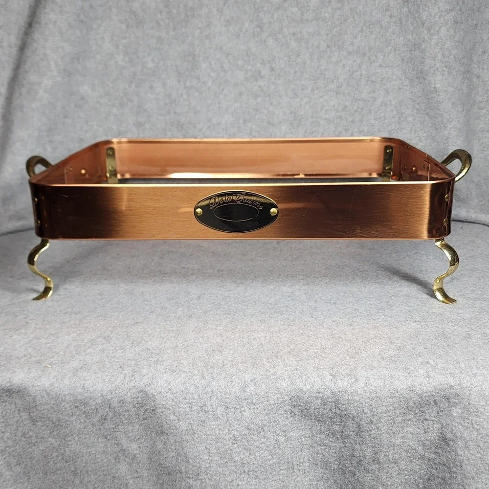 Vintage De La Cuisine Copper Brass Casserole Dish Stand Rectangula Buffet Server